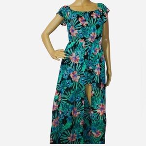 Toxik3 Romper Dress Tropical Floral Beach Sheer Shorts Underneath Size M NWT